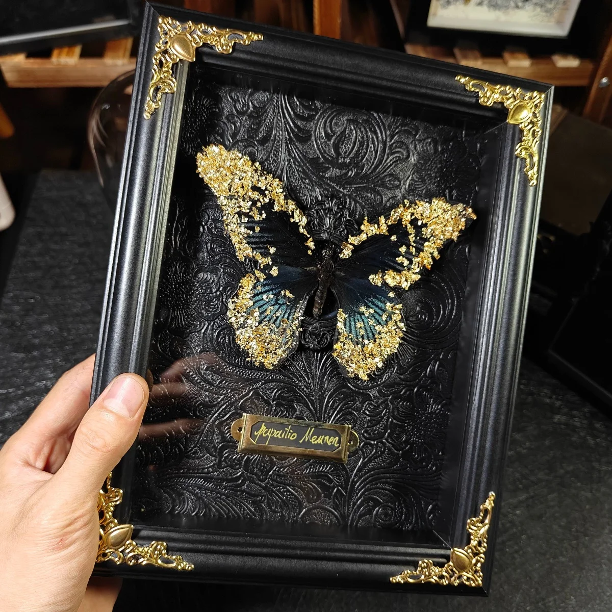 

1 PC Papilio memnon‌ ,Real Butterfly Specimen photo frame, Gold Foil Butterfly, Exquisite Handmade Ornament Gift