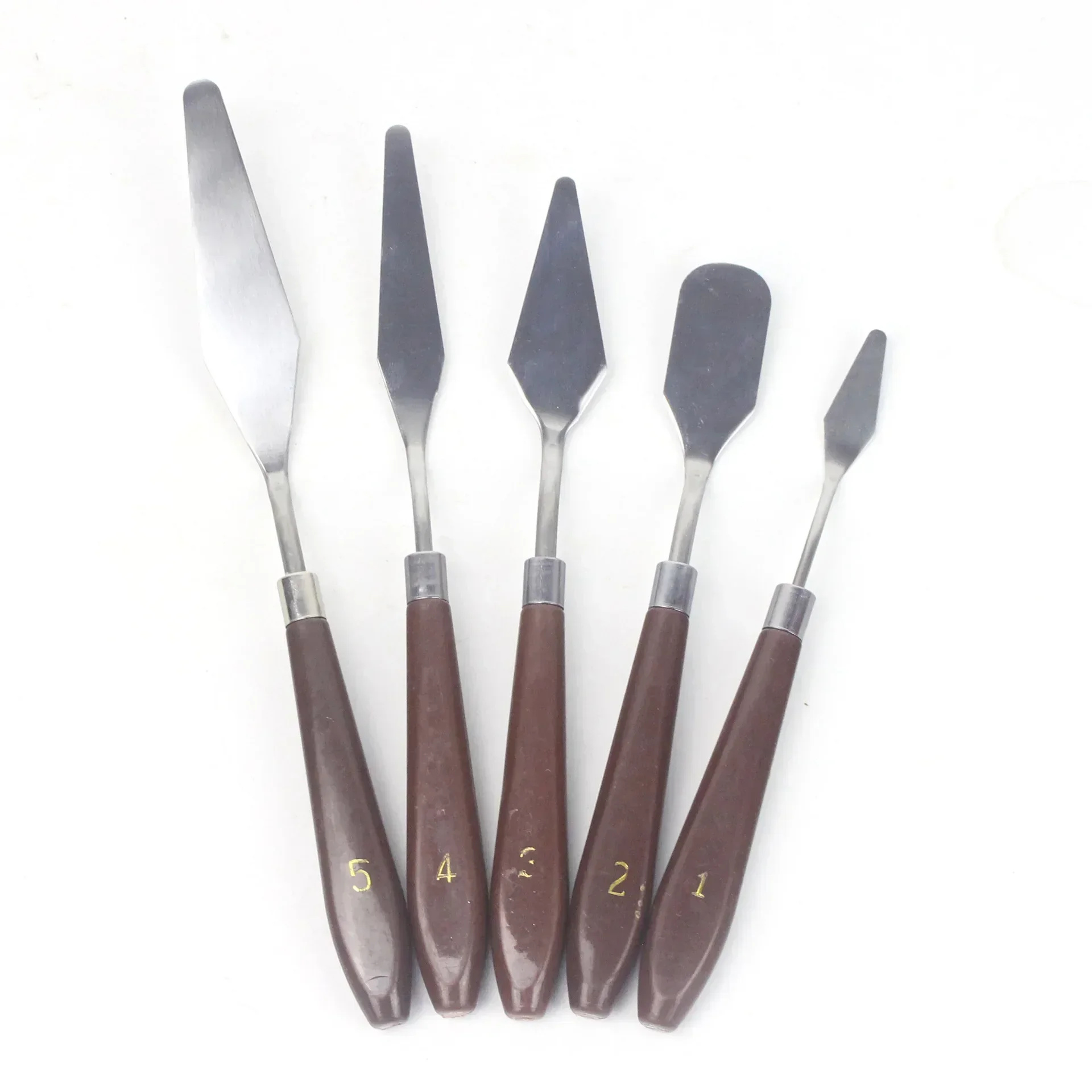 Pisau lukisan minyak Stainless Steel, 5 buah/set pisau cat air palet warna cocok pengikis cat guas perlengkapan sekolah