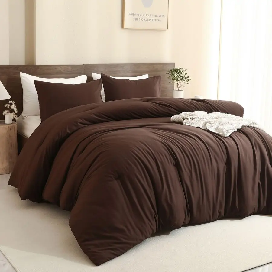 

Earthy Brown Comforter King Size, Neutral 3 Pieces Comforter Set, Lightweight Solid Bedding Set, All Seasons Soft Fluffy King Co