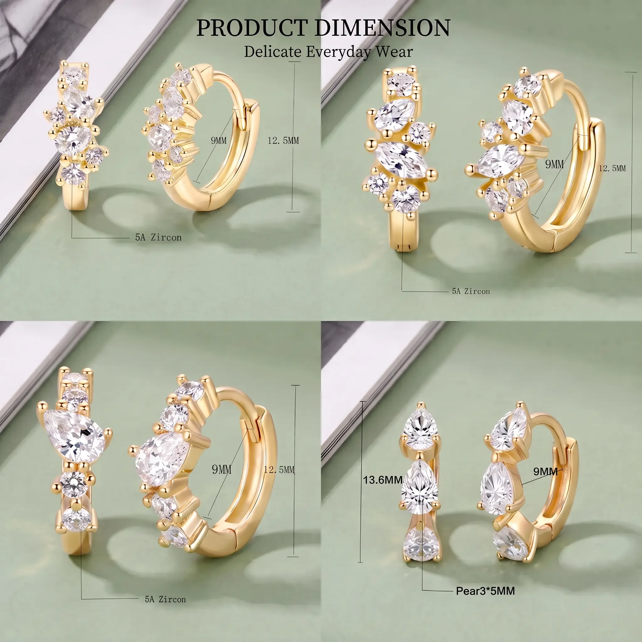 Moonmory Original Design Minimalistische Luxusmarken Messing Marquise Creolen für Damen 14K Doppelt vergoldete Birnenohrringe – Detail 7