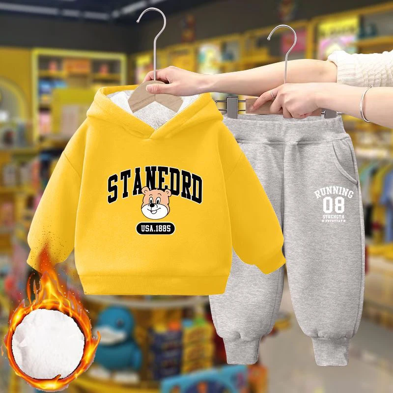 Boy Clothing Sets Winter Baby Cartoon Children Pullover Sweatshirts + Simple Solid Cotton Sports Pants 2pc Kids Clothes 2-10Y