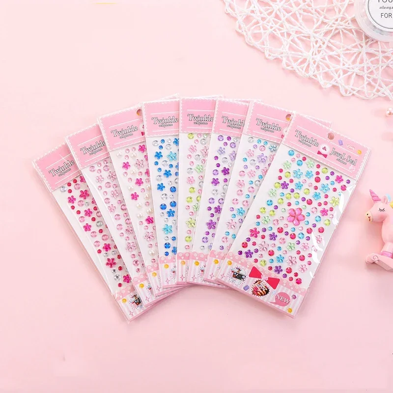 5 Sheets Flower Sticker Rhinestones Diamond For PC Car Phone Decorative DIY Scrapbooking Acrylic Kids Toy