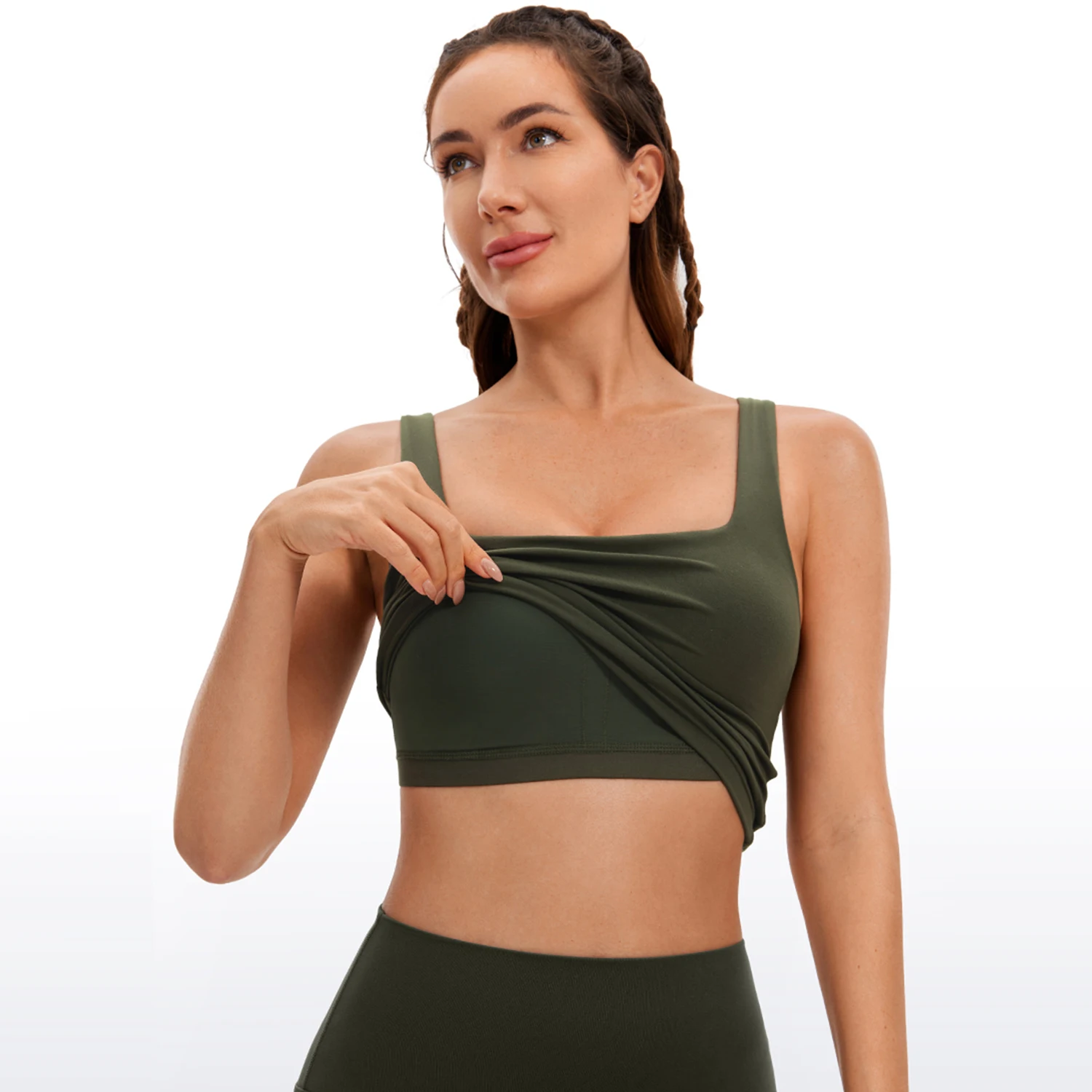 CRZ YOGA Butterluxe-Soutien-Gorge de dehors à Col Carré pour Femme, Crop d'Entraînement Précieux, Rembourré en Y avec Étagère spatirée, Soutien-Gorge de Yoga