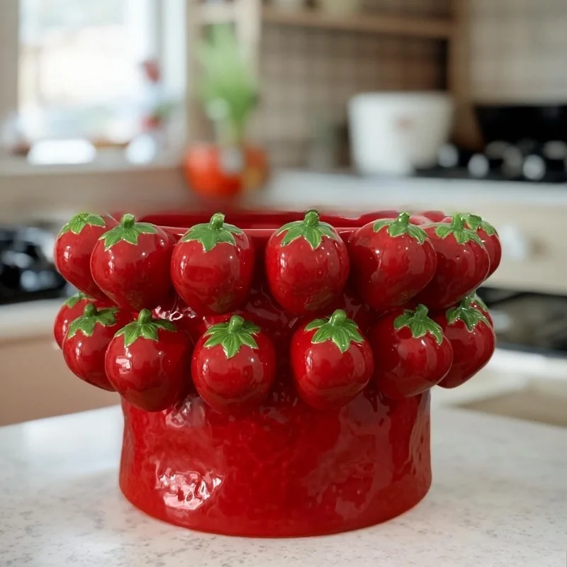 

Simulation Fruit Strawberry Ceramic Flower Pot Home High-end Ornament Living Room Bedroom Desktop