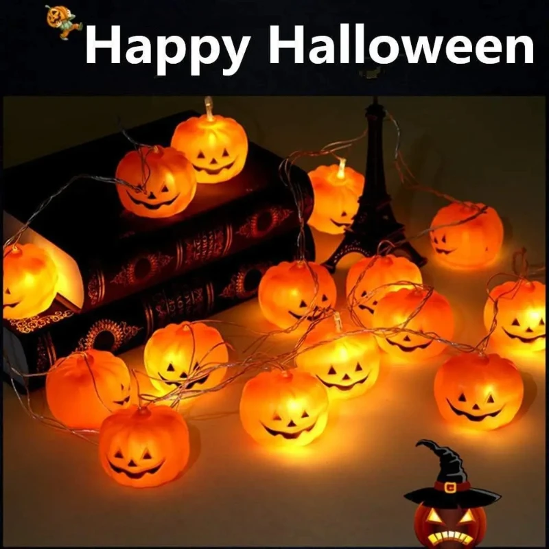 1pc 10/20 LED 3D Pumpkin String Light Halloween Atmosphere Decorative Lamp Battery Powered For Home Bedroom Party Festival Decor