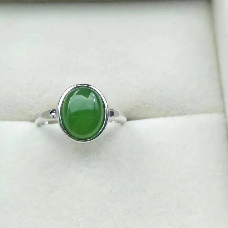 

925 silver inlaid with old oval-shaped face, women's , Hetian jadeite ring