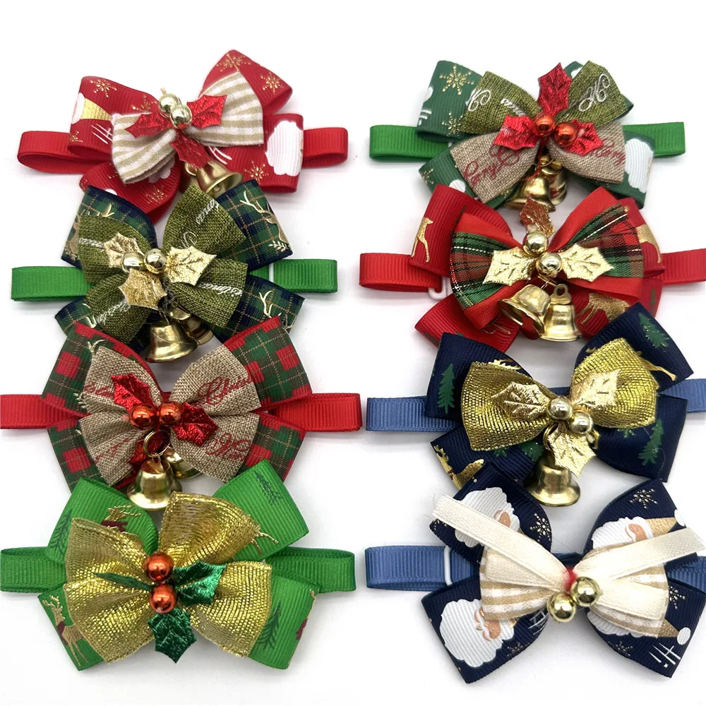 Holiday Pet Dog Bow Ties Christmas Small Dog Bowties with Bell for Cute Small Dog Cats Fashion Pet Dog Cat Grooming Accessories