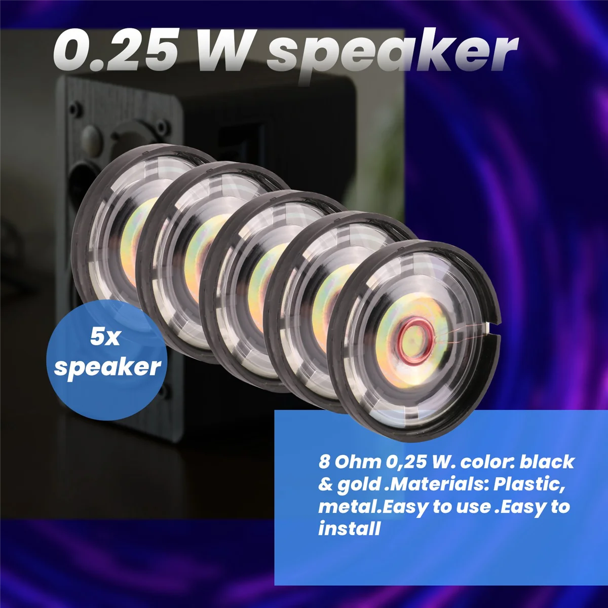 

YDSC 5 pieces 8 Ohm 0.25 W 29 mm magnetic closure speaker for electric toy