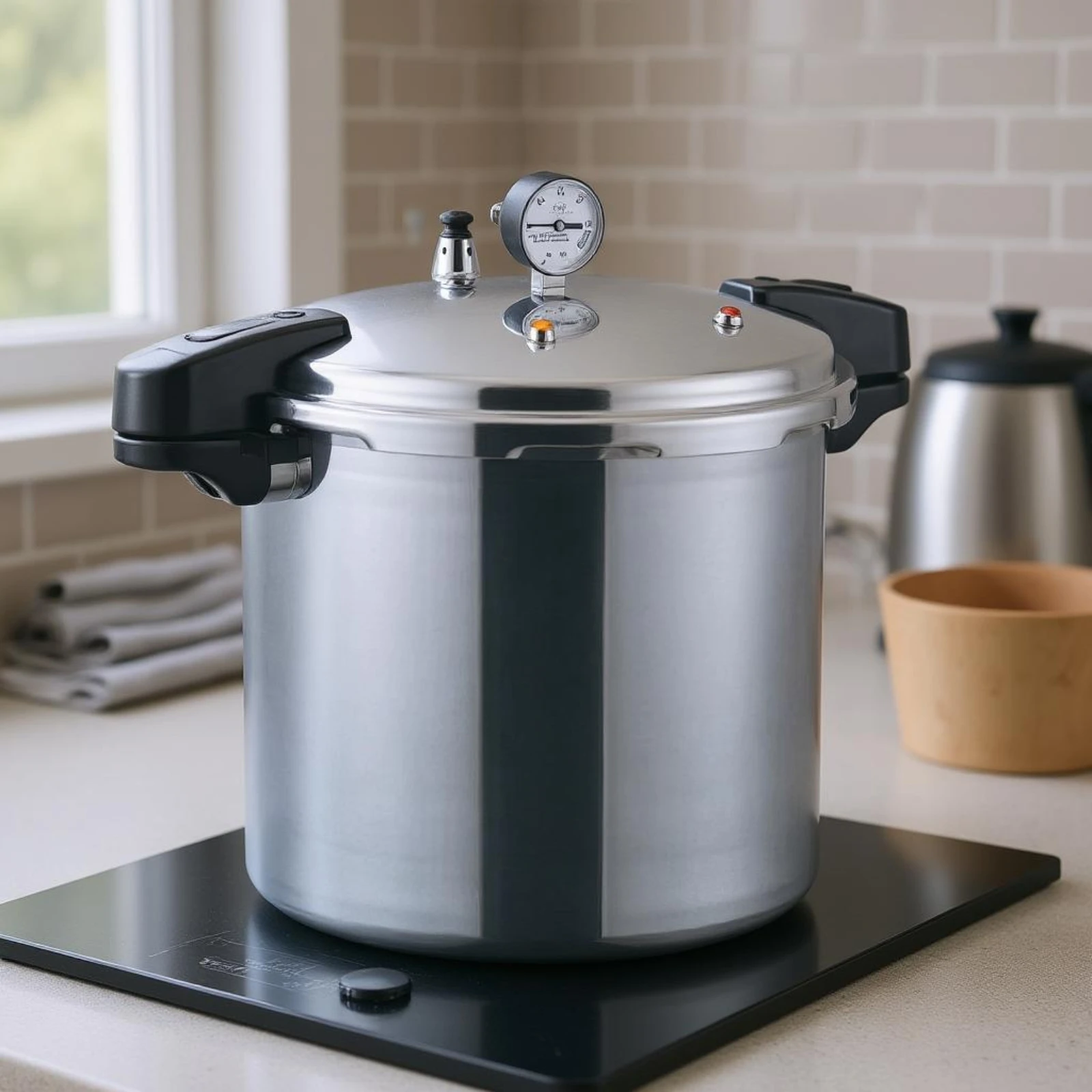 23L Pressure Cooker 100 KPa with Gauge Universal Aluminum Pressure Cooker Cookware Release Valve Kitchen Appliance Even Heating