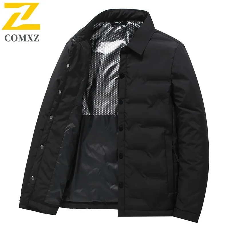 COMXZ Mens Padded Jacket 2025 Stand Collar Design Warm Quality Ski Trip Winter Jacket Casual Outing Thick Fabric Padding Coat