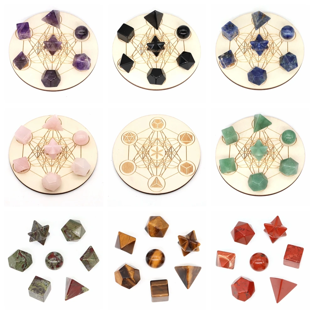 7Pcs/Set Platonic Crystal Solid Geometry Stone for Reiki Healing Chakra Gemstone Balancing Lucky Geometric Polyhedron Home Decor