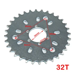 Piñón de rueda 32T, 32 dientes, compatible con 49cc, 50cc, 66cc, 80cc, bicicleta motorizada, ciclomotor, cadena 415, Kit de montaje de piñón de 9 orificios