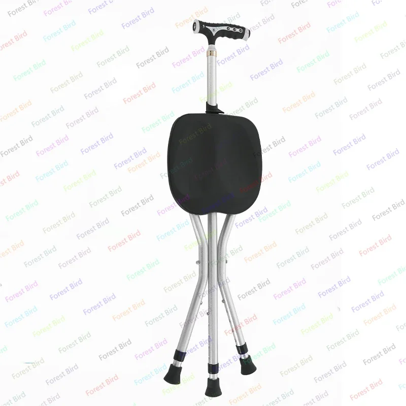 Stool with Light Three Legs Cane Chair Telescopic Cane for Elderly Aluminum Cane with Stool