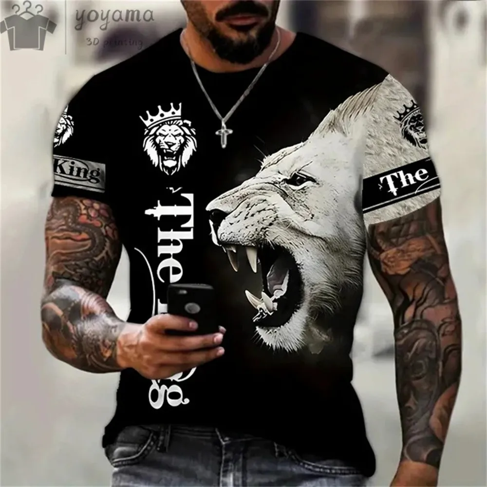 Men\'s Clothing 3d Lion Print T-Shirt Round Neck Casual Short Sleeve Tee Harajuku Street Men Fashion Oversize T-Shirt Man Tops