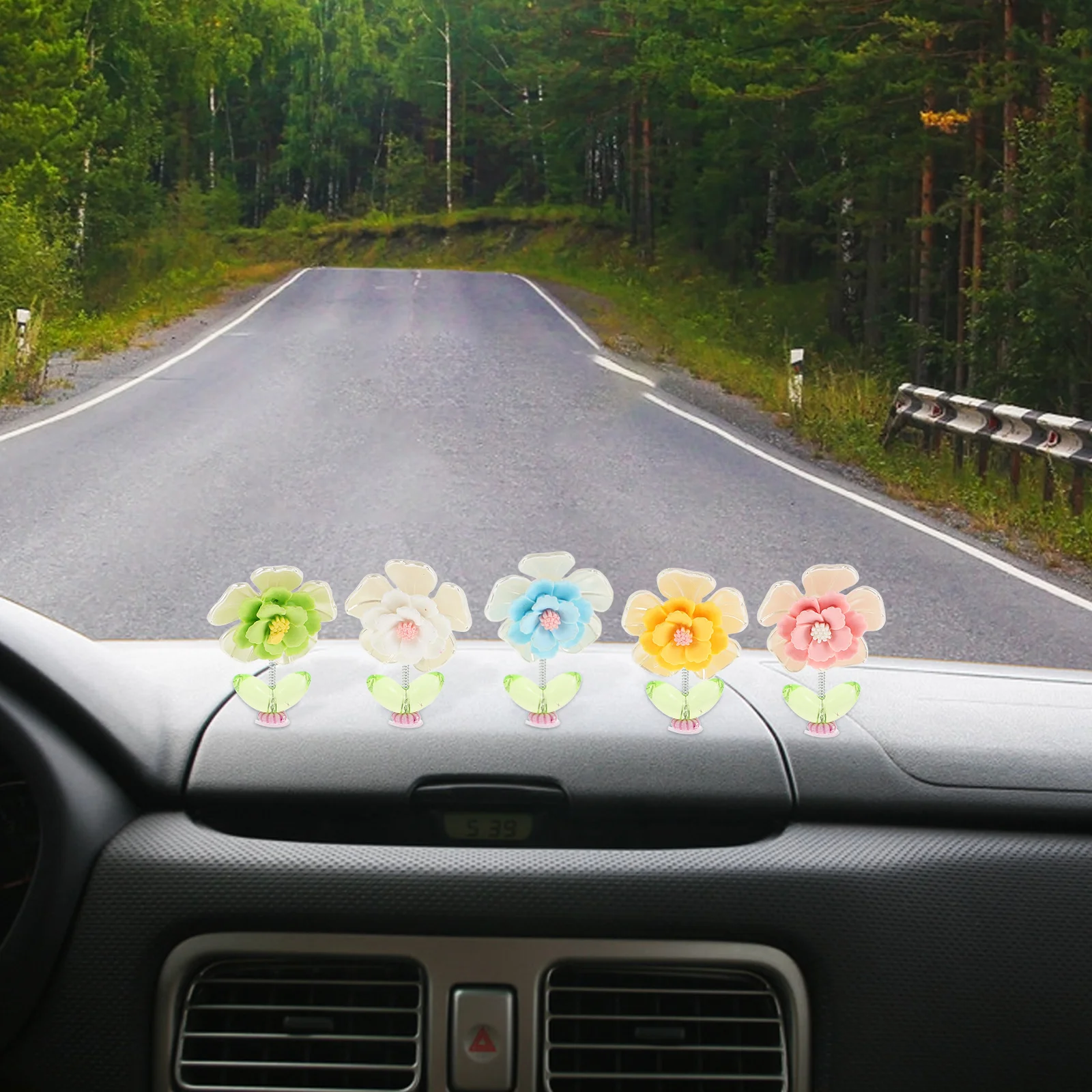 

5Pcs Cute Flower Bobblehead Car Decorations Dashboard Rearview Mirror Accessories Interior Ornament for Women Car Decor