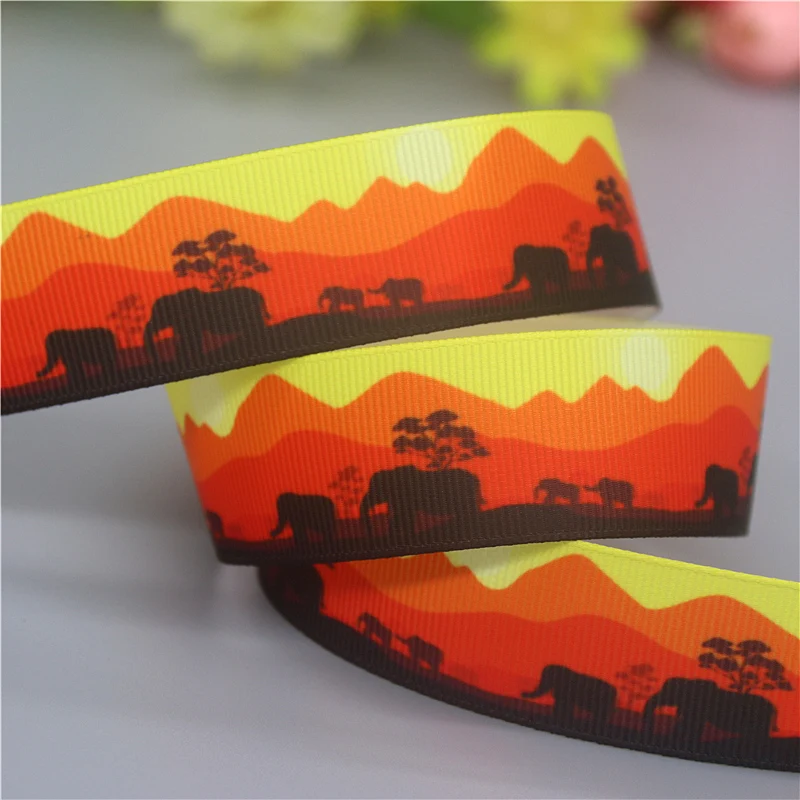 DHK 7/8\'\' 5yards Africa Landscape Animal Printed Grosgrain Ribbon Accessories Material Collar Decoration DIY Sewing Craft C2067