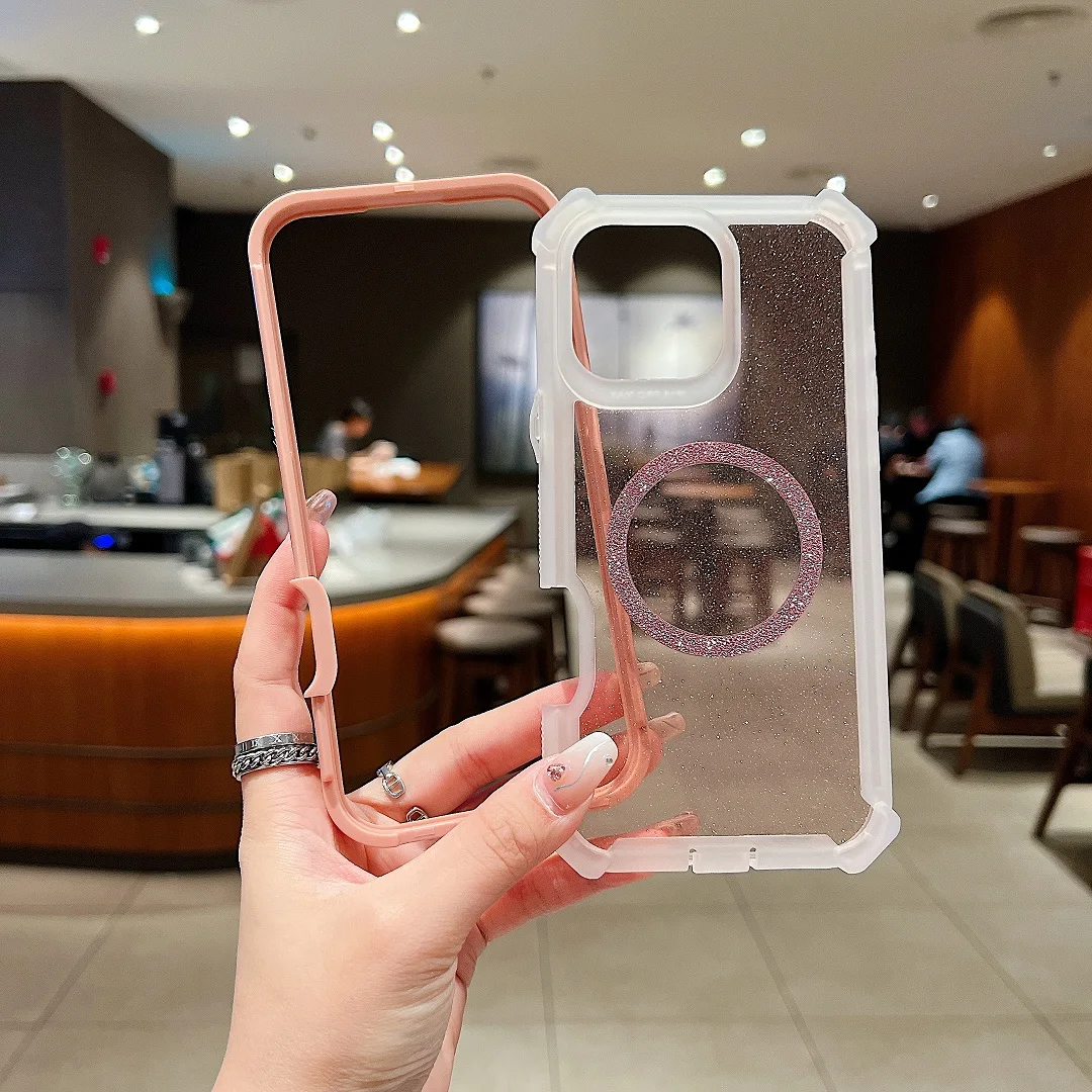 

Высококачественный четырехугольный пылезащитный блестящий чехол с защитой от падения для iPhone 17, 16, 15, 14, 13, Pro Max Plus, магнитный чехол для беспроводной зарядки