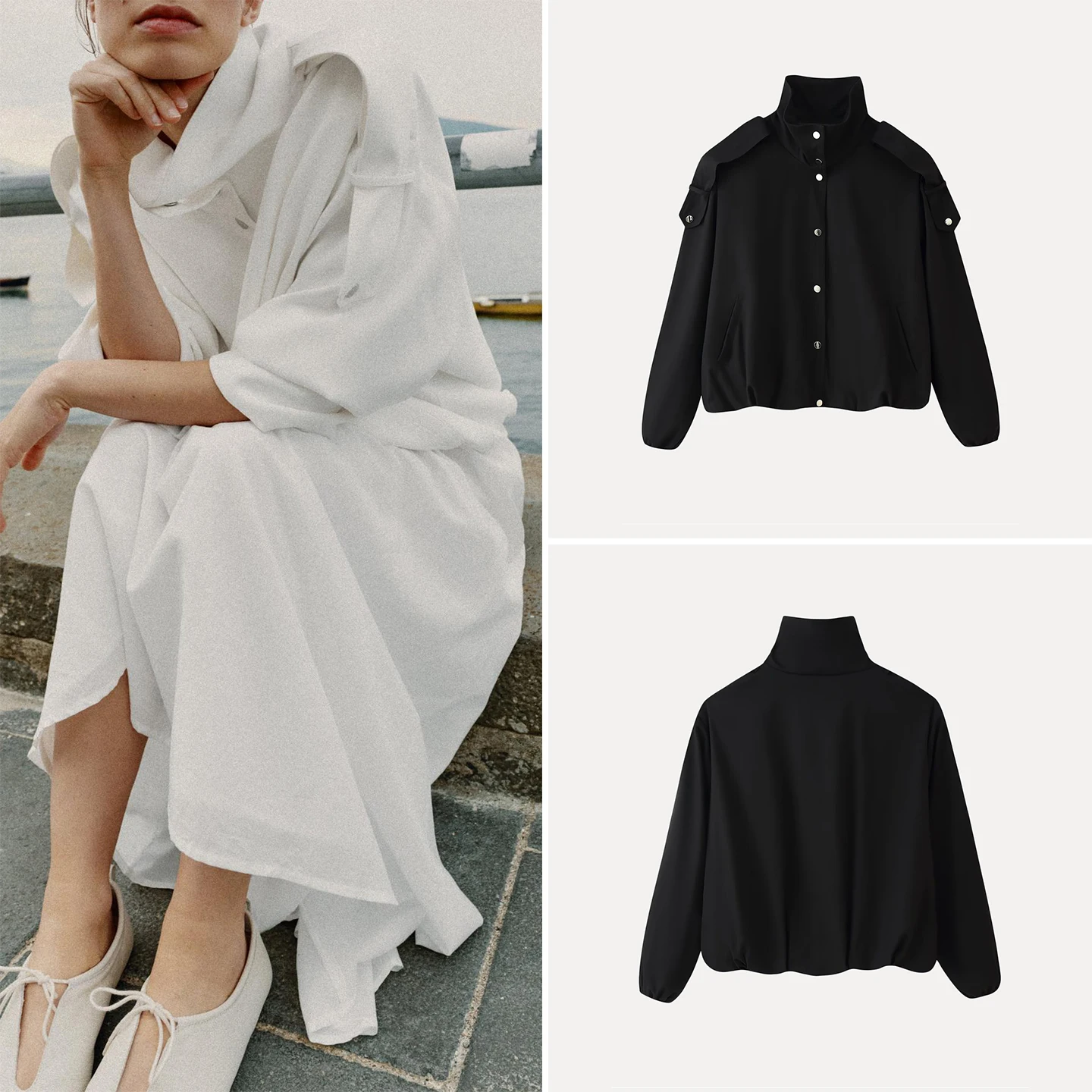 Women's Pilot Jacket Coat Long Sleeve Stand Collar Buckle Decorated Autumn Fashion Outerwear Standard Fit Other Material 100%