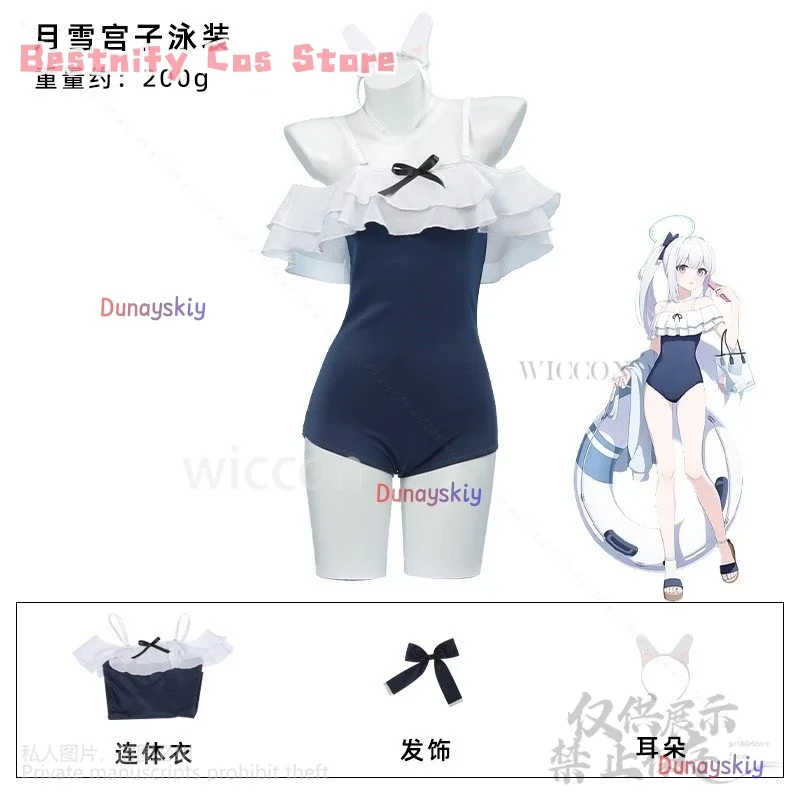 CosplayTsukiyuki Miyako Cosplay Anime Game Blue Archive Costume Sexy Summer Swimsuit Jirai Kei Accessories Wigs For Girls Custom
