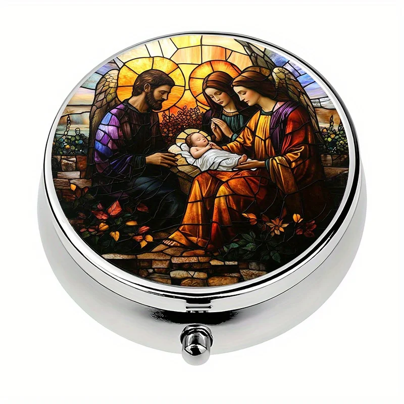 Single pack, portable travel pill box, with 3 pill compartments, daily pill storage decorative pill box, vitamin storage box, perfect for carrying in a purse or pocket, a perfect and unique gift