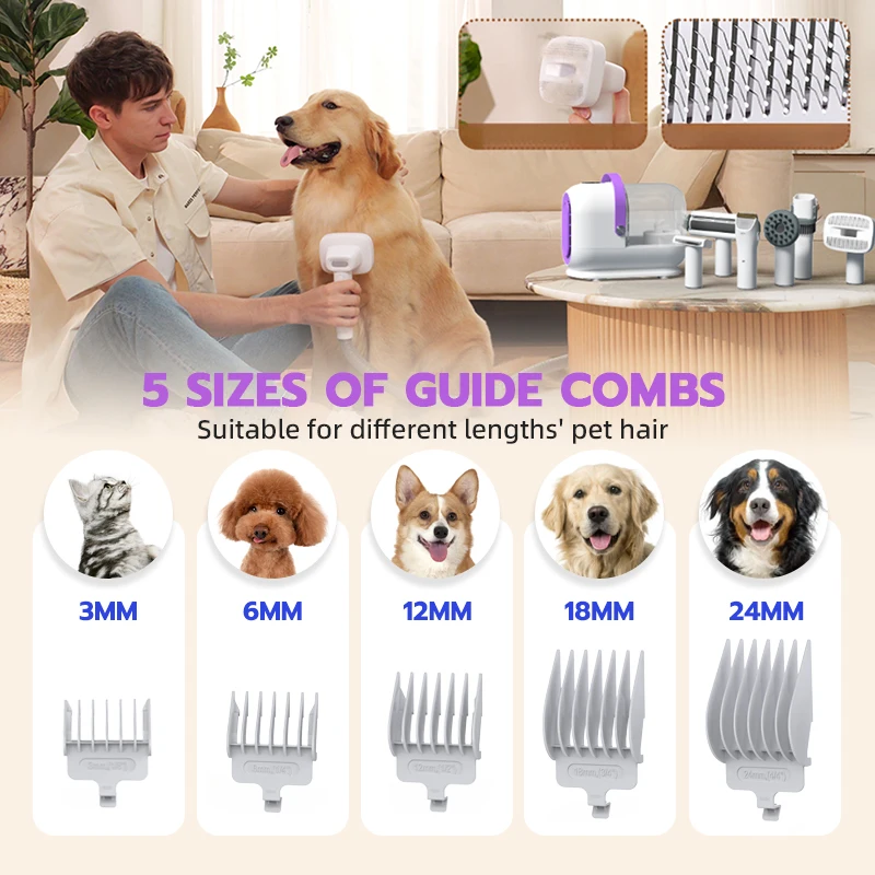 Factory Pet Grooming Kit Electric Trimmer Dog Cat Grooming Brush Tools Pet Hair Vacuum 6-in-1 Pet Grooming Vacuum Cleaner Set view 4