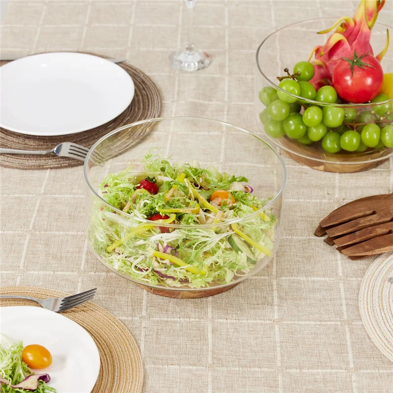 ABDJ-cuenco de fruta de vidrio, Base de madera para aperitivos, palomitas de maíz, nueces, cuencos de almacenamiento, ensaladera creativa, contenedor de aperitivos para el hogar de Navidad