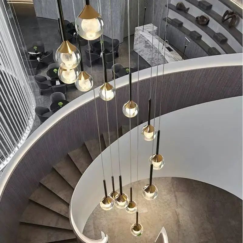 

American style Crystal Ball Chandelier lustre Adjustable height Brass Ceiling Suitable for Duplex staircase attic luminaire