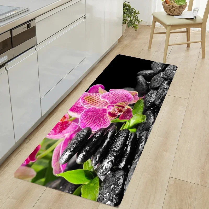 3D Cobblestone Stone Flowers Kitchen Floor Mat Home Entrance Doormat Decoration Corridor Balcony Long Rugs Non-slip Bathroom Mat