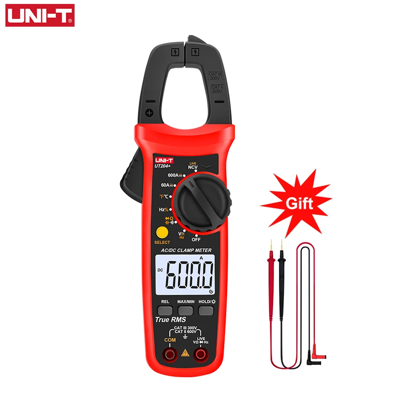 UNI-T UT202A+ UT204+ AC DC Voltage Digital Clamp Meter True RMS 400-600A Pliers Ammeter Auto Range Voltmeter Resistance Test