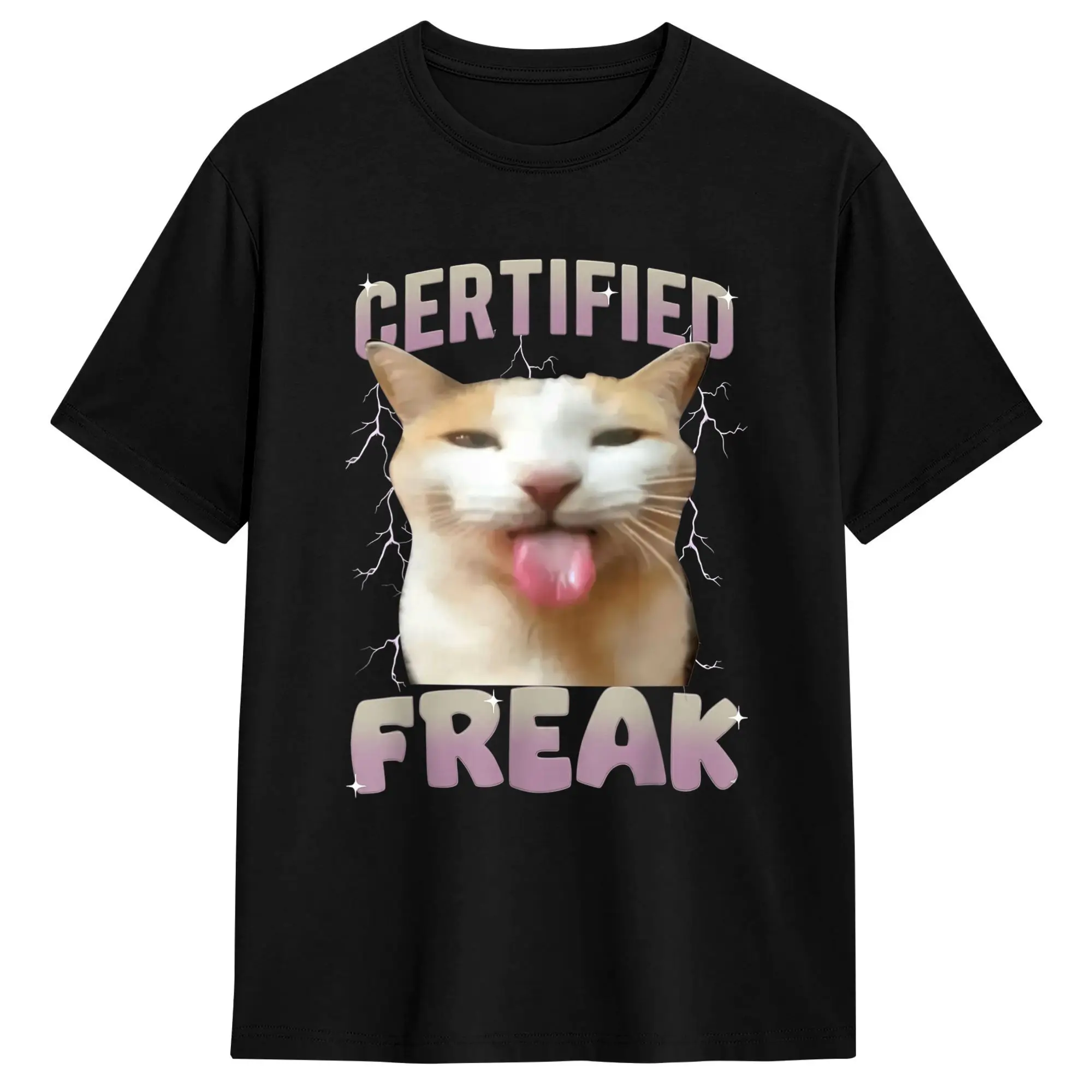 Streetwear T-Shirt Cat Meme Certified Freak Eat Cement Cursed Cats Humor Funny Cotton T Shirts  Hip Hop Tee Shirt Short Sleeve
