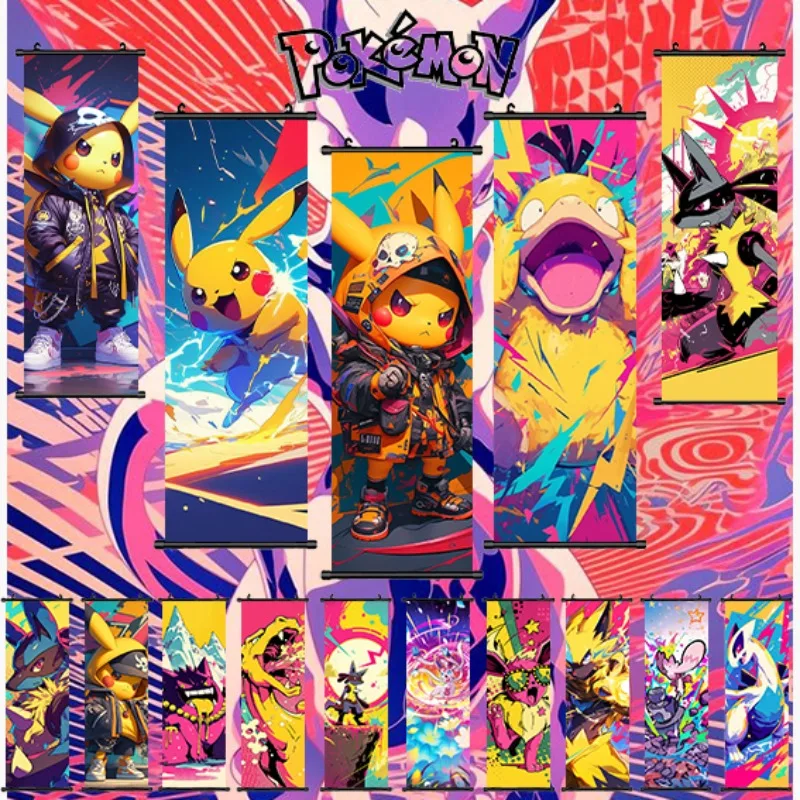 أنيمي الفم بوكيمون أنيمي بوستر بيكاتشو رايكوزا جاردينفير السنجاب المطبوعة الرجعية التمرير اللوحة جدار الفن الديكور