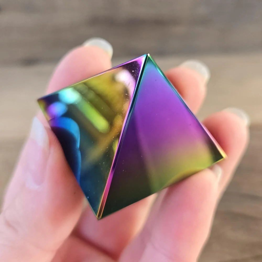 Aura Obsidian Pyramid, Hand-Carved Crystal Pyramid Ornament, Home Decor, Mineral Specimen, Meditation, Holiday Gifts