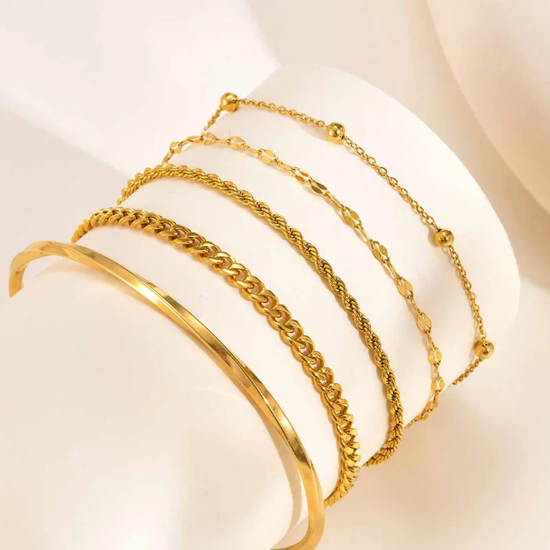 Gold Plated Thin Chain Bracelets for Women Stack, Cuff Bangle Bracelet Waterproof Jewelry Wholesale Dropshipping