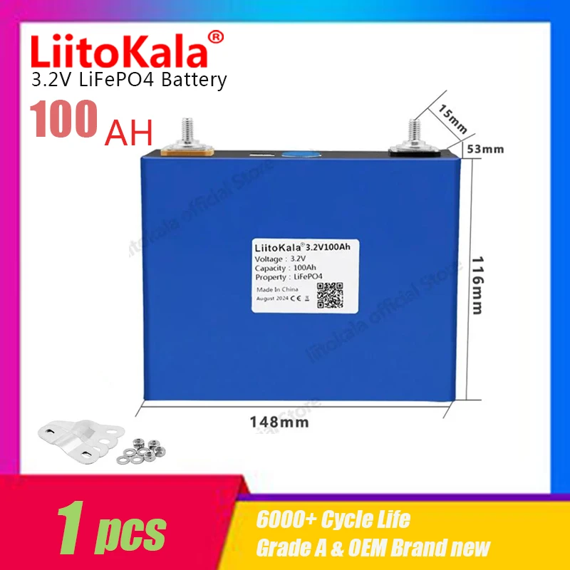 1-2PCS LiitoKala Lifepo4 3.2V 100Ah High Capacity Deep Cycle For 12v 24v 48V Rechargeable Battery Pack Sufficient Capacity