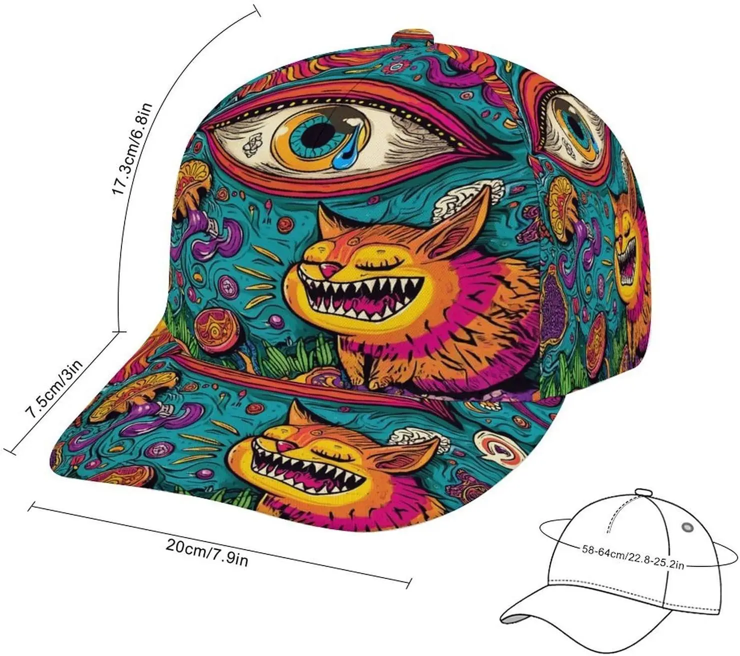 Vibrant Abstract Surreal Art Baseball Cap Bold Colorful Face Hand Print Hat Soft Baseball Cap Quick Dry Summer Trucker Cap