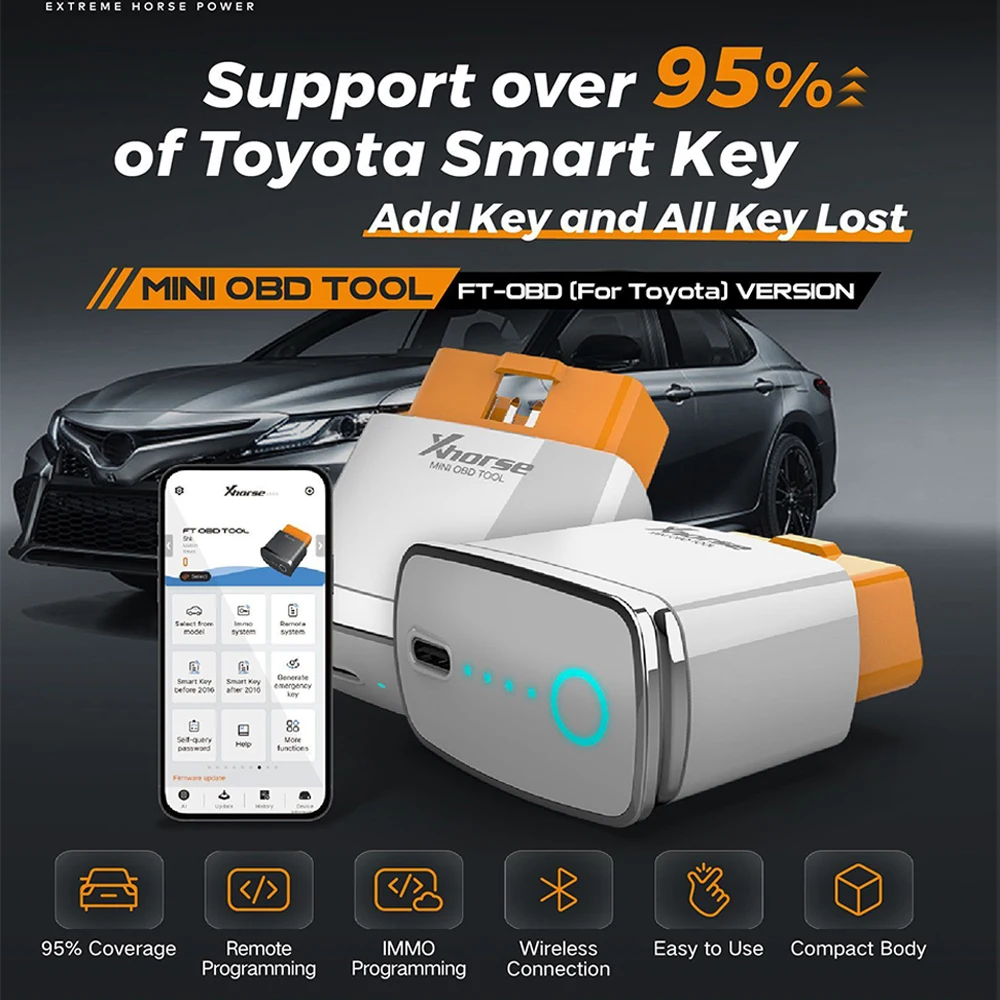 

Xhorse MINI OBD Tool VVDI FT-OBD for Toyota Smart Key Support Add Key All Keys Lost Car Key Programmer Tools Up To 2023