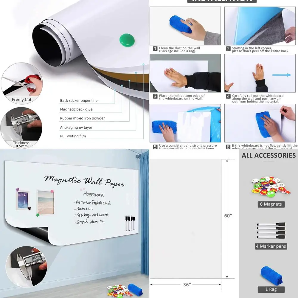 

Большие магнитные обои для сухого стирания, 60x36 дюймов, самоклеящаяся пленка для доски для дома, офиса, школы