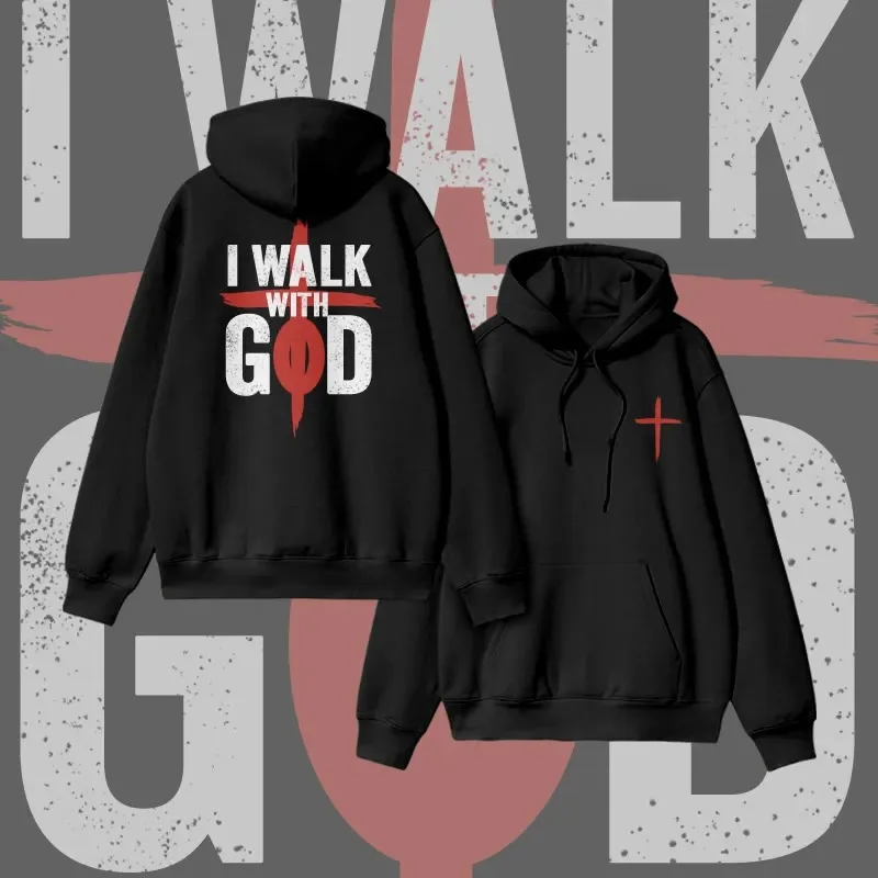 

2025 Autumn and Winter Unisex 100% Cotton I Walk with God Print Hoodie High-end Luxury Is for Both Men and Women Top Y2k