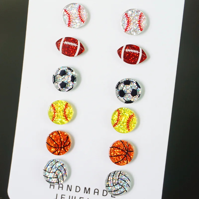 Game Day Jewelry Sparkly Glitter Team Color Inspired Stud Earrings Acrylic Basketball Football Volleyball Soccer Stud Earrings