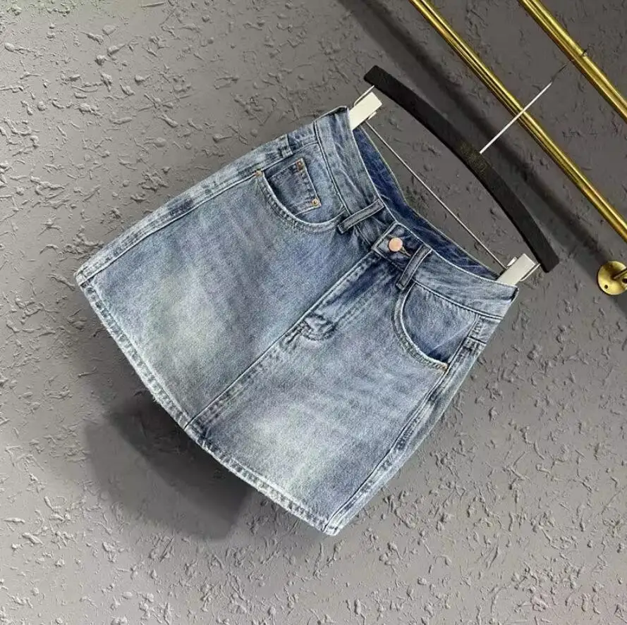 Personalized Pocket Tassels Design Denim Skirt Women\'s 2023 Summer New High Waist Slim A-line Wrap Hip Short Skirt q639