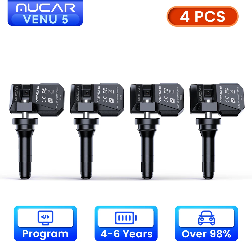 4PCS MUCAR VENU 5 TPMS 315MHZ 433MHZ Tire Pressure Sensor Universal Unlimited Programming Replace Original Sensor For VENU iPro