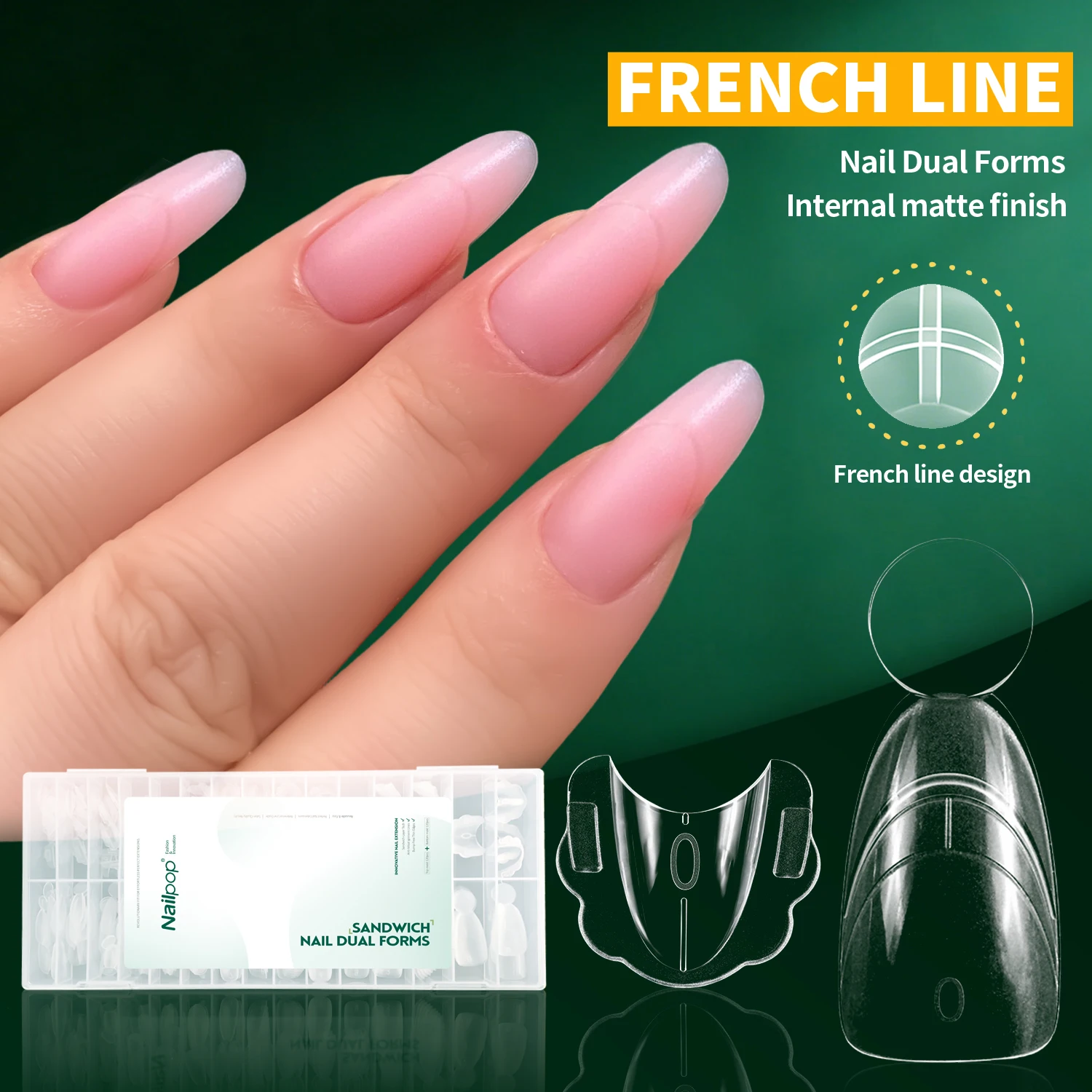 

Накладные ногти Nailpop French Dual Form Inner Line, 14 размеров, формы: сэндвич, ковчег, миндаль, овал, матовые, прозрачные, для самостоятельного наращивания, 280 шт.