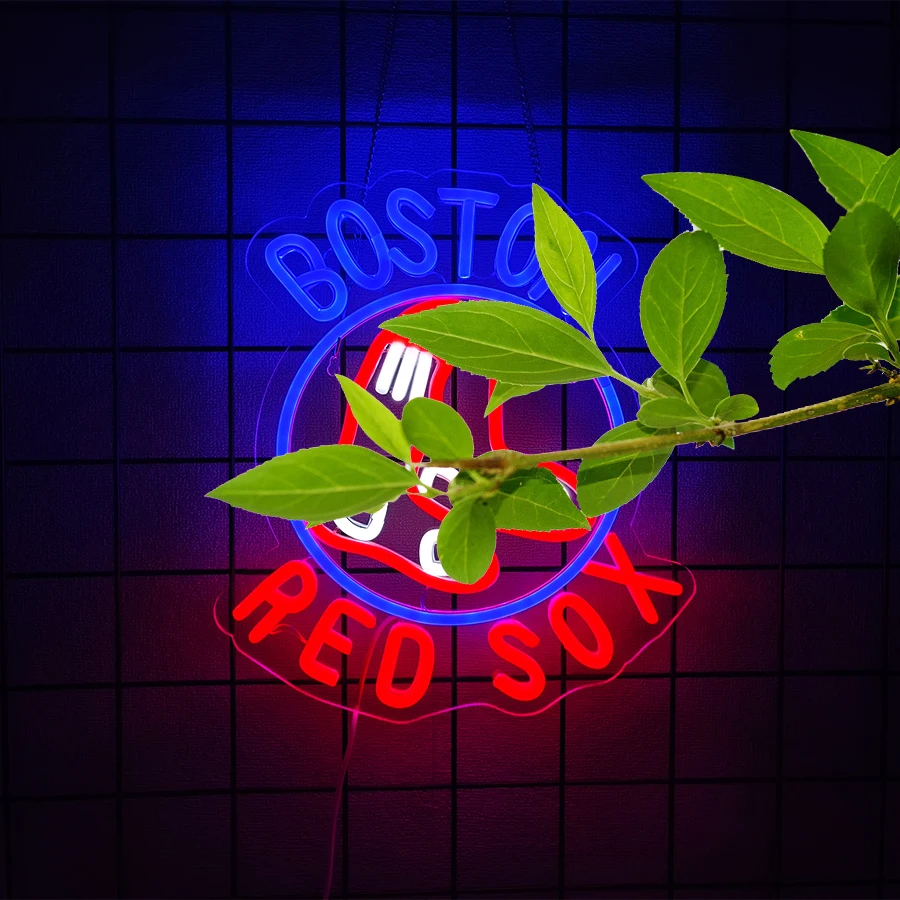 Red Sox Neon Sign for Boston Baseball Team Logo,Led Neon Light for Sports Man Cave Bar Office or Living Room Decor,Perfect Gifts