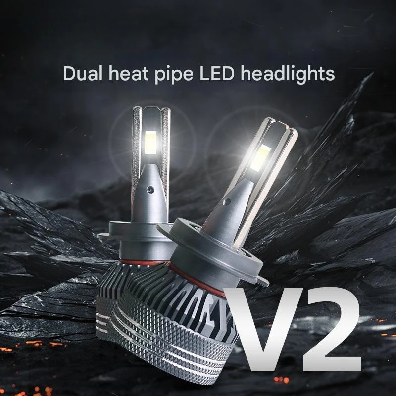 

V2 110W LED Car Headlight Bulbs H1 H7 H4 9005 9006 Dual Copper Tube Cooling Super Bright High Power Auto Front Lamp 12V 6000K