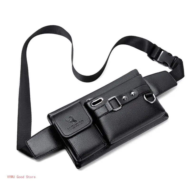 Fashion Single-Shoulder Multi-Function Large Capacity Waist Bag Men's Chest Bags PU Leather Crossbody Phone