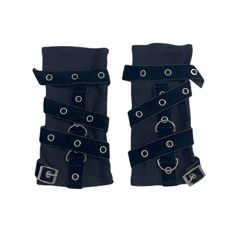 Schwarze Punk-Fingerlose Handschuhe mit Silbernen Nieten und Verstellbarer Schnalle für Halloween, Cosplay und Rockpartys – Detail 5