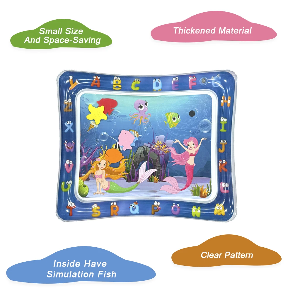 Tapis de jeu gonflable en PVC, 1 pièce, motif sirène, tapis d'eau pour bébé, tapis pour tout-petits, jouets d'activité d'éducation précoce, coussin