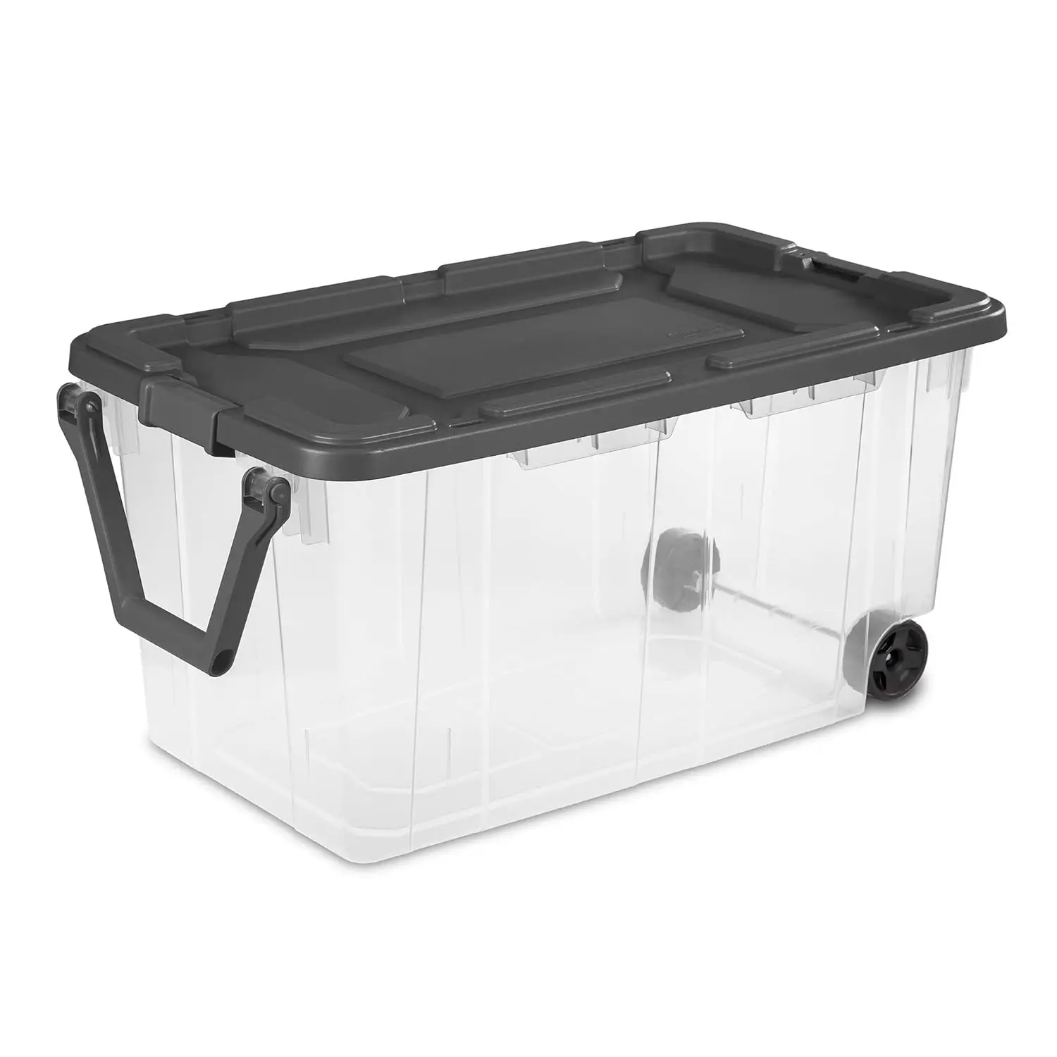 Storage Bin Container for Home, Garage, and Camping, 2-Pack, Clear Base & Gray Lid