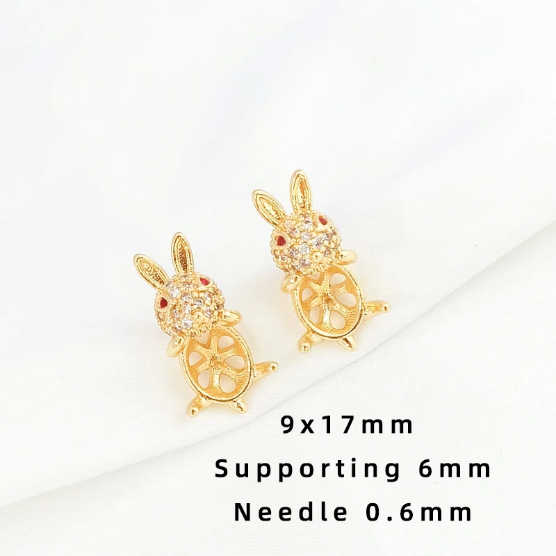 1 Pair  Copper Clad 14K Gold Inlaid Zircon Rabbit Ear Pin Semi-finished Product  DIY Made Jewelry Discovery Earring Accessories