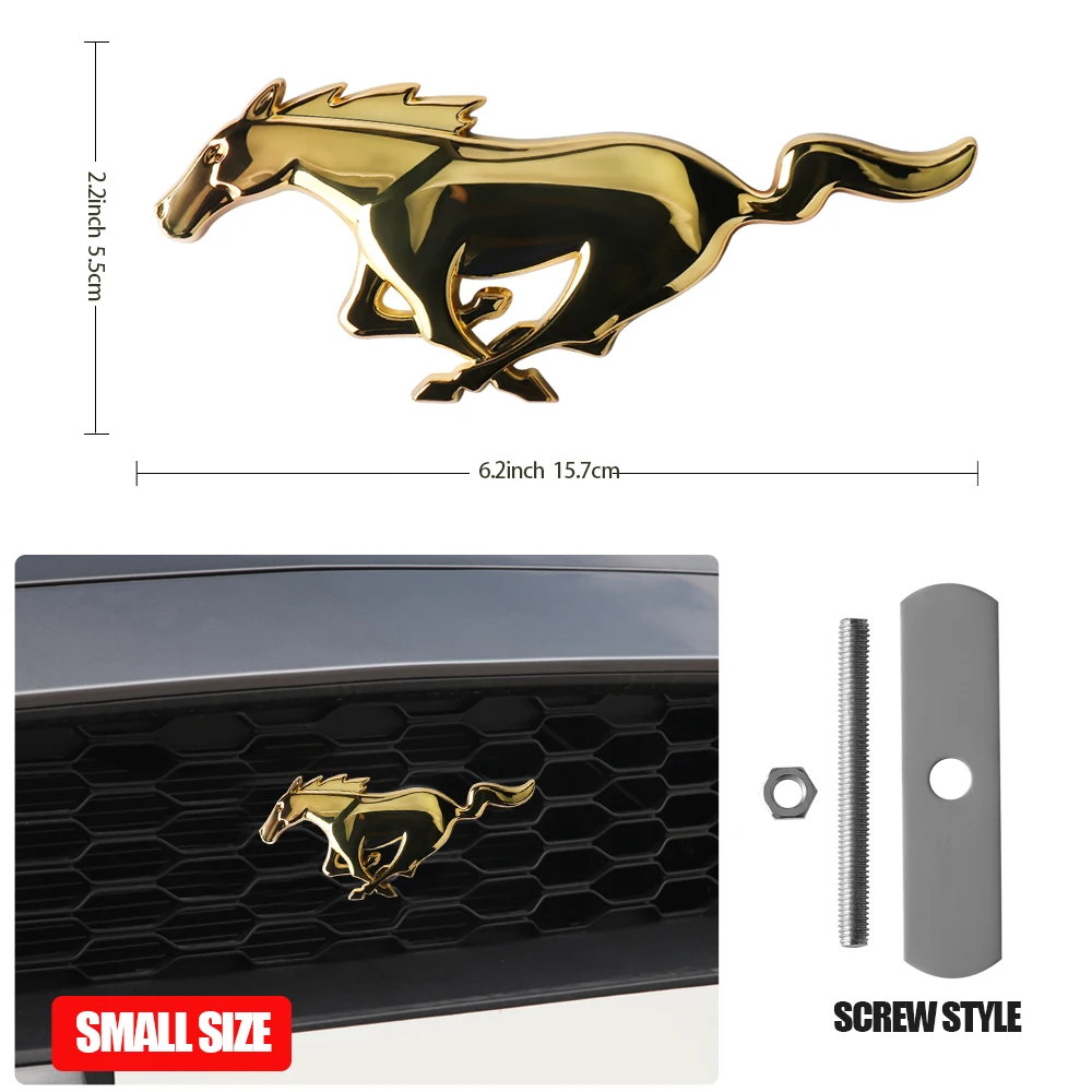 1pc Size S Car Front Grille Trunk Sticker Metal Running Horse Emblem car Accessories For Ford focus Mustang Shelby GT350 GT500